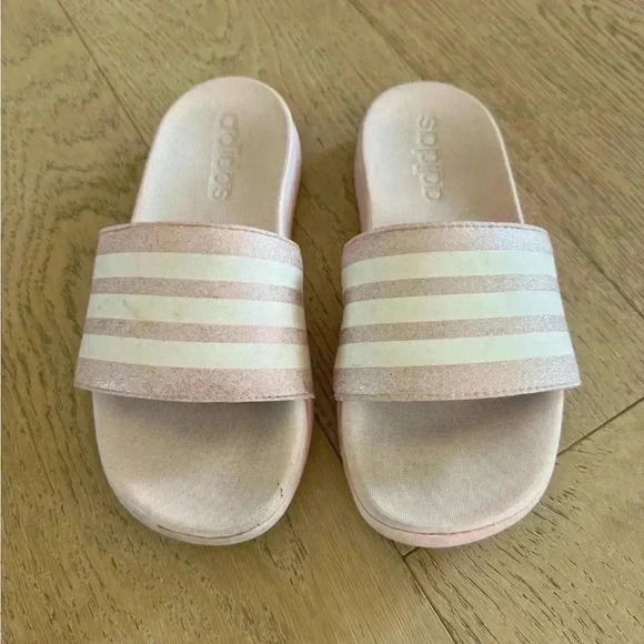 Adidas Girls Slide Sandal Pink Sparkle Size 1 - Picture 1 of 4